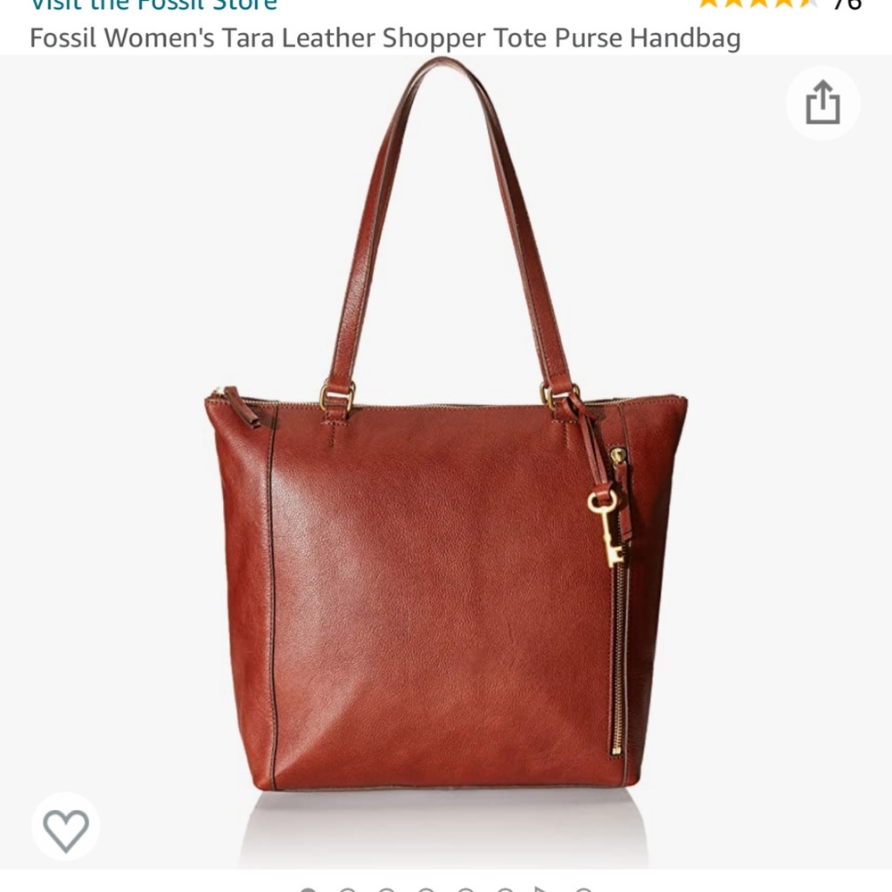 Fossil Women’s Tara Leather Shopper Tote Purse Handbag (Brandy)